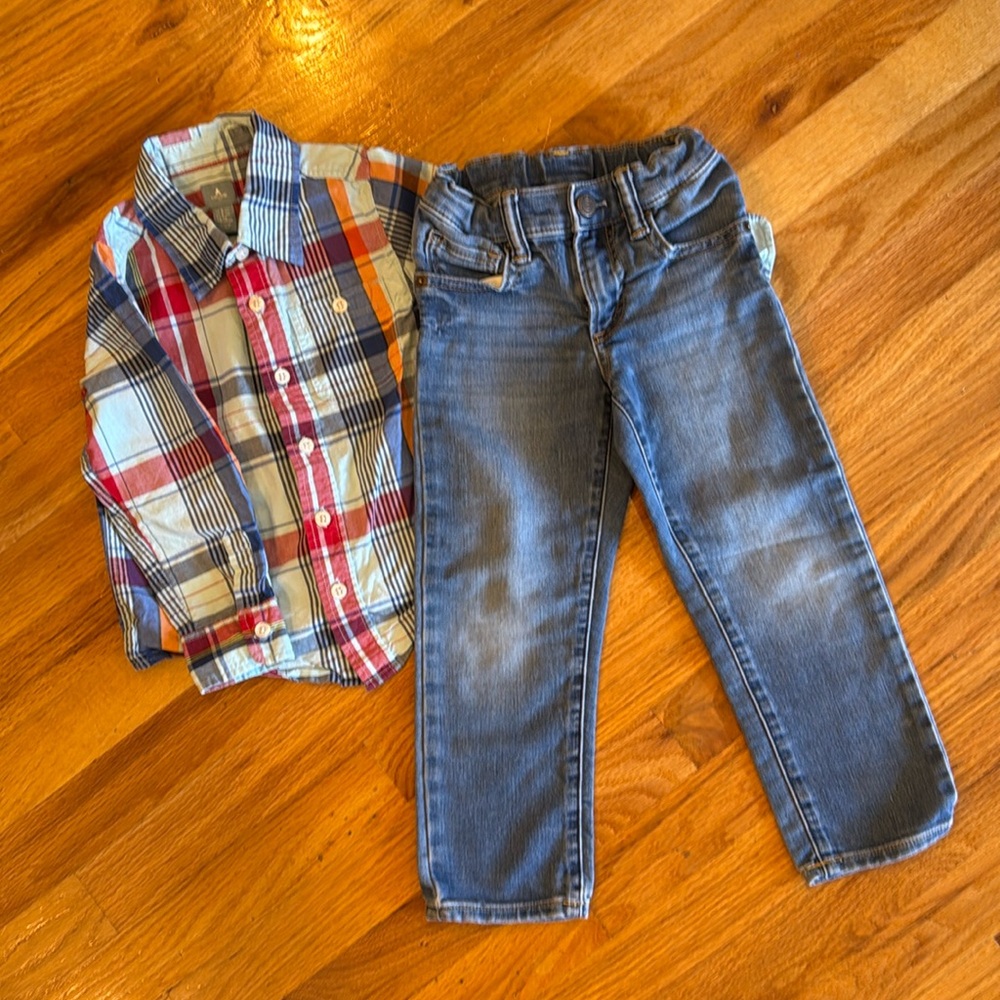 Gap Boys Size 4 Fall Outfit, Jeans and Button-Down Long Sleeve Shirt